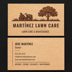 Wood Riding Mower Landscaping Lawn Service Business Card