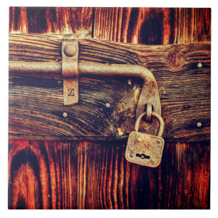 Wood Rustic door antique brass lock brown Tile