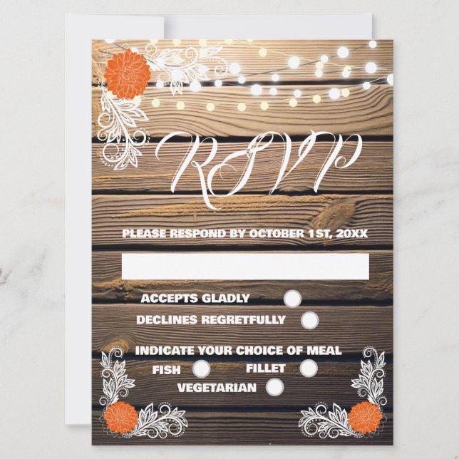 Wood Rustic Lace RSVP Cards (Front)