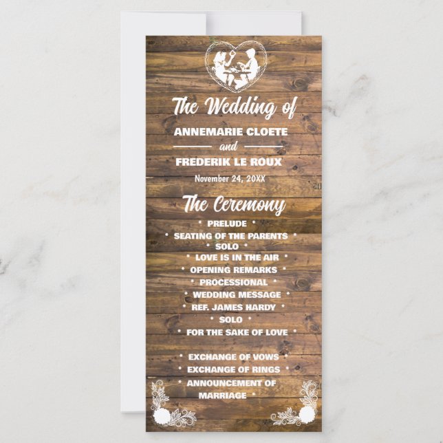 Wood Rustic Lace Wedding Programme (Devant)