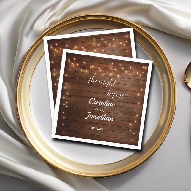 Wood Rustic String Lights The Night Before Wedding Napkin (Creator Uploaded)