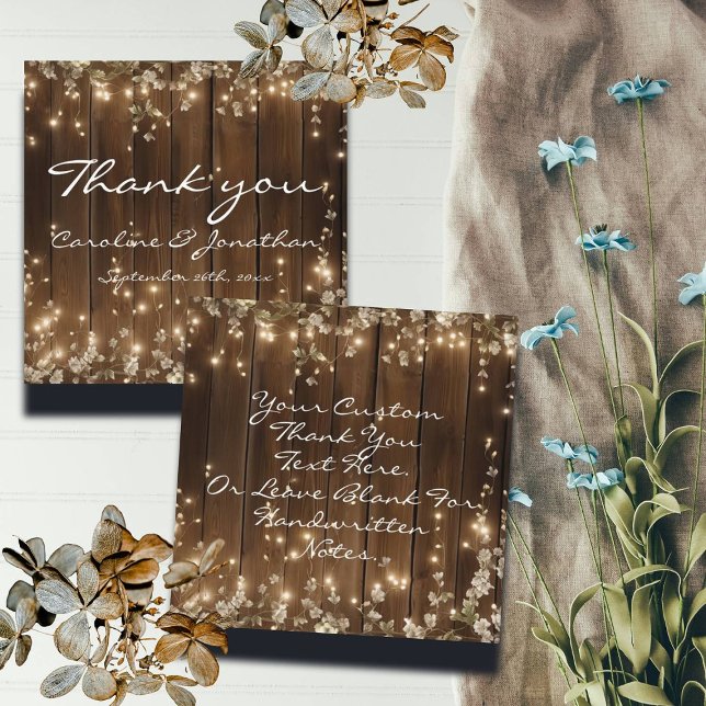 Wood Rustic String Lights Wedding Thank You Note  Enclosure Card (Creator Uploaded)