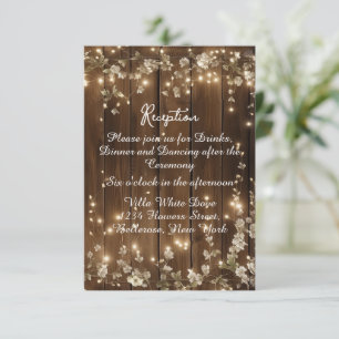 Wood Rustic String Lights White Floral Reception Enclosure Card
