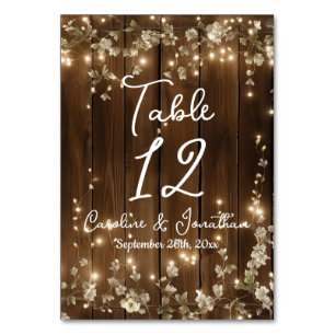 Wood Rustic String Lights White Floral Table No. Number