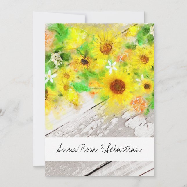 *~* Wood Rustic Vintage Sunflower Country Wedding Invitation (Front)