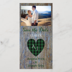 Wood Rustic Wedding Save the Date Plaid Heart