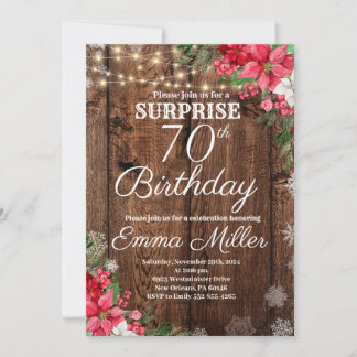 Wood Rustic Winter Surprise 70th Birthday Invitation