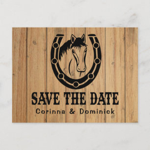 Wood Save The Date Engagement Wedding Horse Postcard