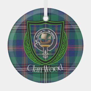 Wood Scottish Clan Tartan & Crest Glass Ornament