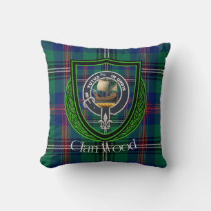 Wood Scottish Clan Tartan & Crest Throw Pillow