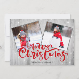 Wood Script Merry Christmas 2 Photo Holiday Card