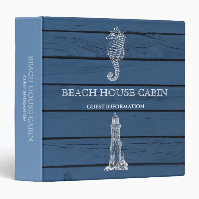 Wood Seahorse Lighthouse Beach House Guest Info  Binder (Front/Spine)