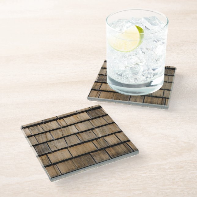 wood shingles glass coaster (Angled)