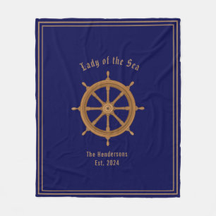 Wood ship steering wheel Boatlife Navy Blue Fleece Blanket