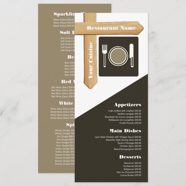 Wood Sign Table Setting, Restaurant Slimline Menu (Front/Back)