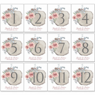 Wood Slice Rose Table Number Stickers