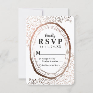 Wood Slice Rustic Copper Foil Autumn Wedding RSVP Card