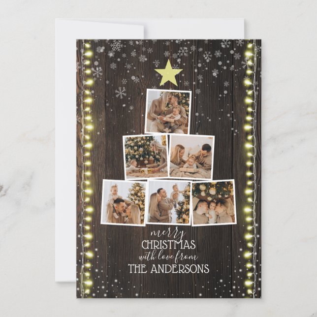 Wood, Snow & String Lights | 6-Photo Christmas Holiday Card (Front)