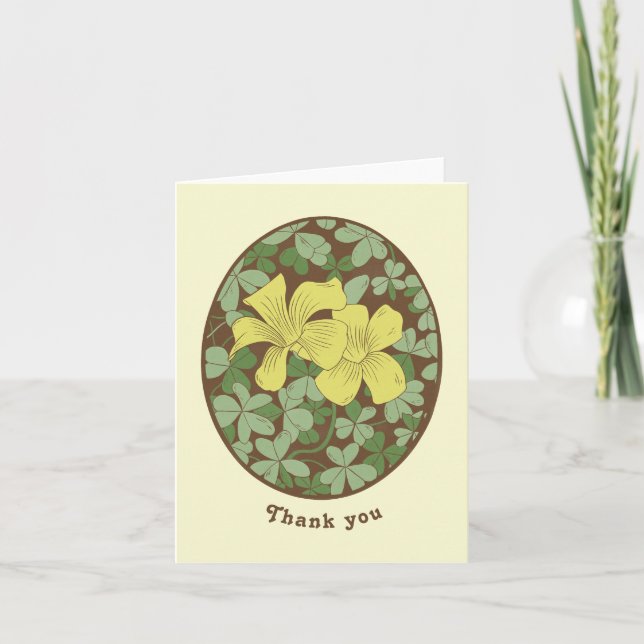Wood Sorrel Woodblock Style Thank You Card (Front)