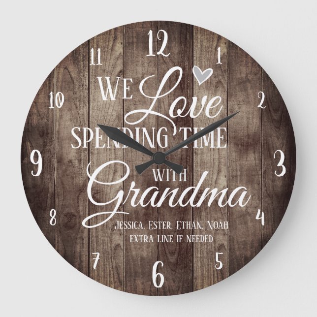 Wood Spending Time with Grandma Large Clock (Front)