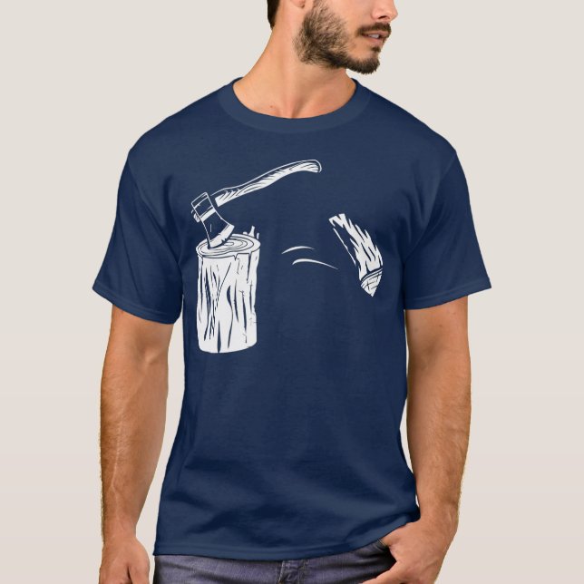 Wood Splitting Axe Chopping Block Retro Firewood T-Shirt (Front)