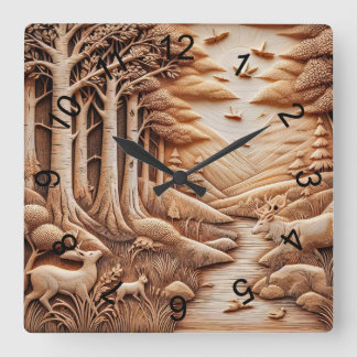 Wood Square Wall Clock