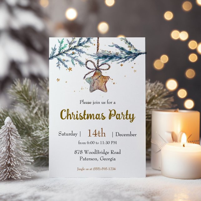 Wood Star Ornament Christmas Party Invitation (Creator Uploaded)