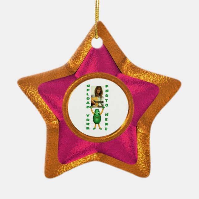 Wood star wood illusion photo border ceramic ornament (Front)
