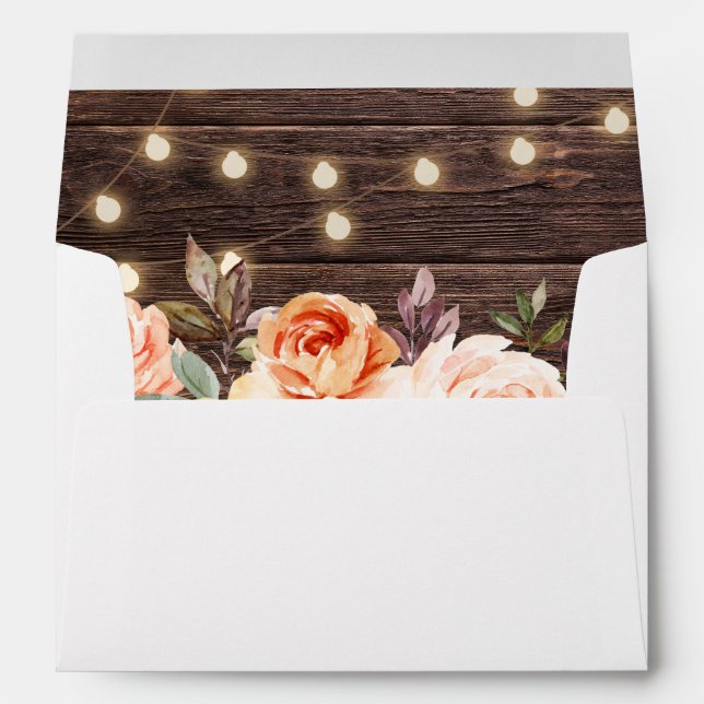 Wood , String Lights, Blush & Peach Floral Envelope (Back (Bottom))