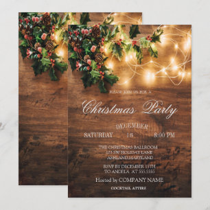 Wood,String Lights, Mistletoe Christmas Company Invitation