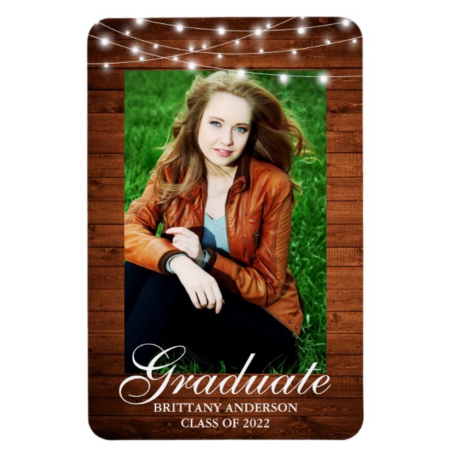 Wood String Lights Photo Graduation Announcement Magnet (Vertical)