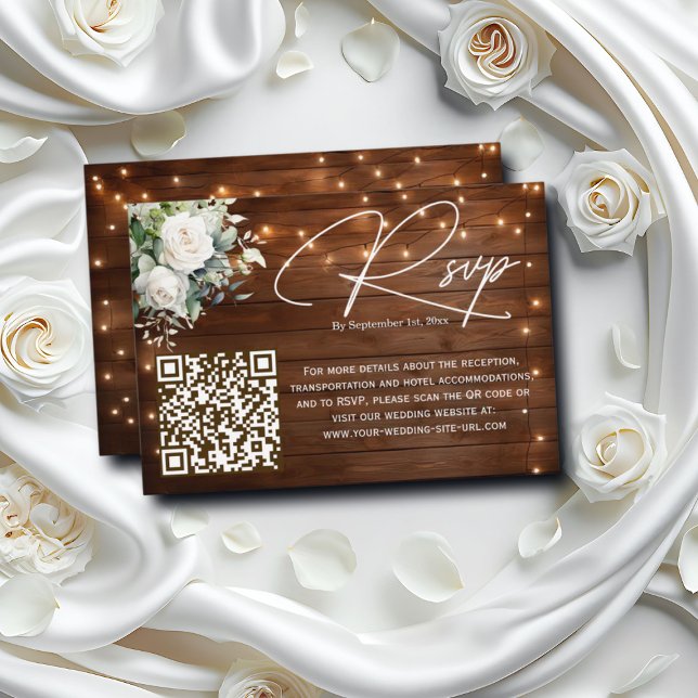 Wood String Lights Roses QR Code Wedding RSVP (Creator Uploaded)