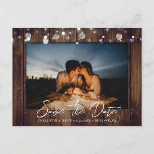 Wood String Lights Save The Date Photo Postcard