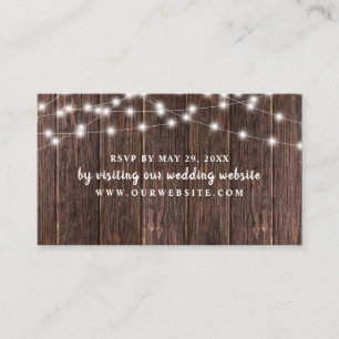 Wood string lights wedding RSVP website card