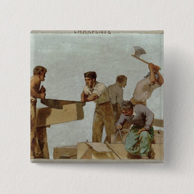 Wood Structure 2 Inch Square Button (Front)