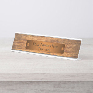 Wood Style Copper Bar Desk Name Plate