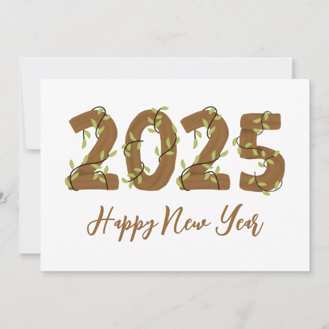 Wood style simple happy new years cards 2025 (Front)