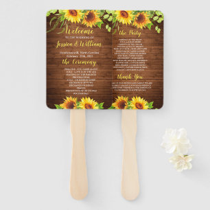 Wood Sunflower Rustic Greenery Wedding Program Hand Fan