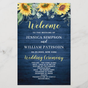 Wood Sunflower Rustic Wedding Ceremony Program