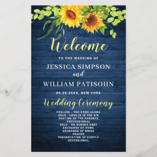 Wood Sunflower Rustic Wedding Ceremony Program