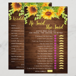 Wood Sunflowers Double-Sided Bridal Shower Game