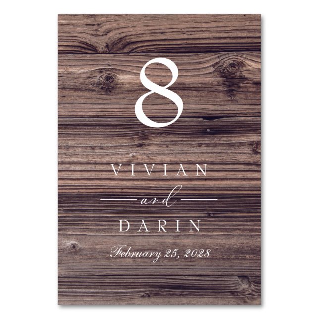 Wood Table Number Sign Rustic Wedding Reception No (Front)