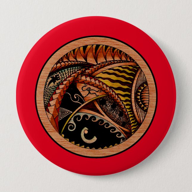 Wood Tattoo 4 Inch Round Button (Front)