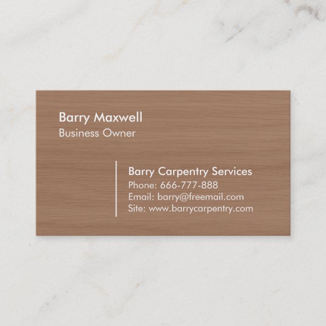 Wood Texture Grain Background Carpentry Business Card (Front)