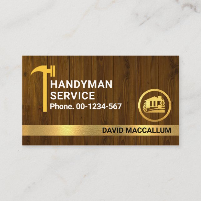 Wood Texture Hammer Your Name In Gold Business Card (Front)