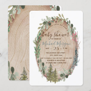 Wood Texture Pine Tree Woodland Baby Shower Invitation