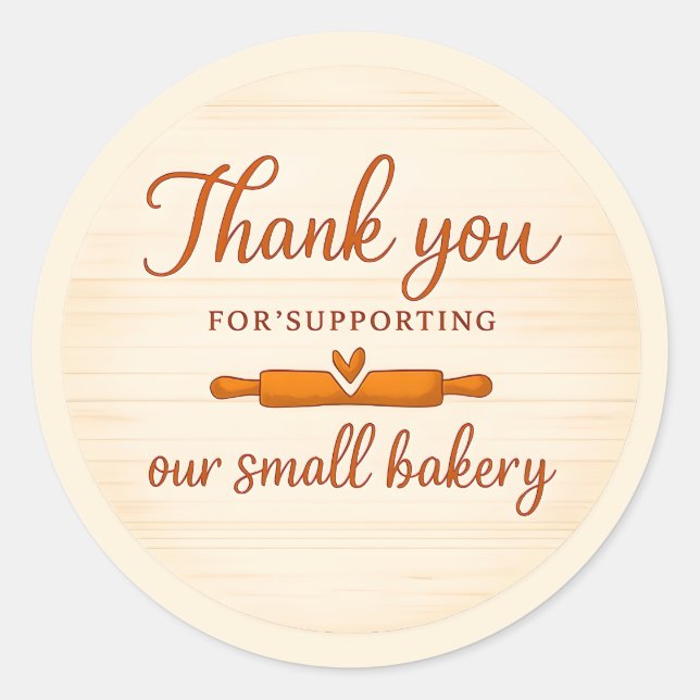 Wood Texture Rolling Pin Bakery Thank You Sticker (Devant)