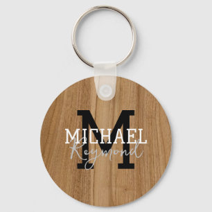 Wood Texture Rustic Monogram Country Style Keychai Keychain
