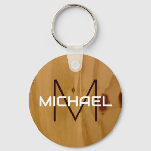 Wood Texture Rustic Monogram Elegant  Keychain