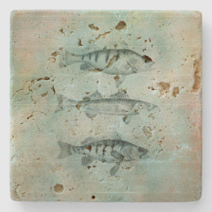 Wood Textured Look Fish Design Stone Coaster